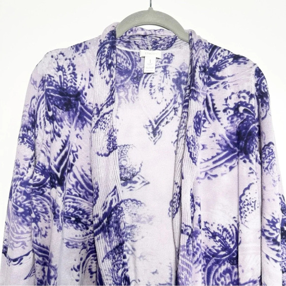 Chico’s Cardigan Lilac Dark Purple Shawl Front Size 1 (Medium) Lightweight Soft - Picture 5 of 8